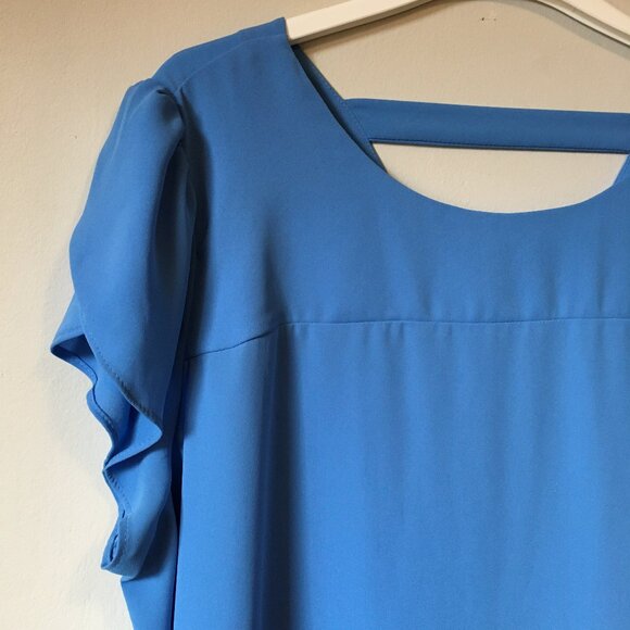 LOFT Perwinkle Blue Cut Out Flutter Sleeve Top - Picture 3 of 14